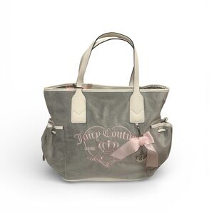 Juicy Couture Girlie Royalty Tote Dove Grey Pink Crown Charm Viral Y2K New